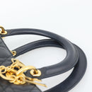 Christian Dior Lady Dior Canage Hand Bag Lamb Skin Black Gold Auth 194778V-8