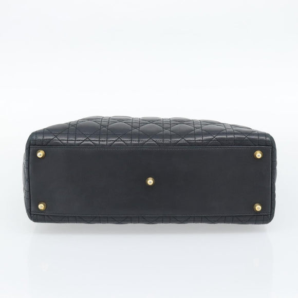 Christian Dior Lady Dior Canage Hand Bag Lamb Skin Black Gold Auth 194778V