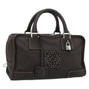 LOEWE Americana 28 Hand Bag Leather Dark Brown Silver Auth 194782SAM-1