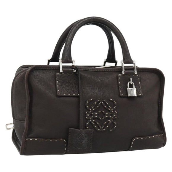 LOEWE Americana 28 Hand Bag Leather Dark Brown Silver Auth 194782SAM