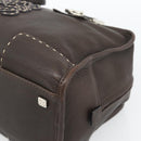 LOEWE Americana 28 Hand Bag Leather Dark Brown Silver Auth 194782SAM-8