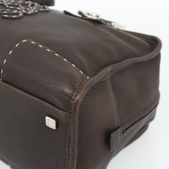 LOEWE Americana 28 Hand Bag Leather Dark Brown Silver Auth 194782SAM
