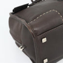 LOEWE Americana 28 Hand Bag Leather Dark Brown Silver Auth 194782SAM-15