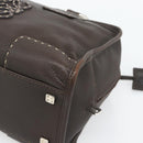 LOEWE Americana 28 Hand Bag Leather Dark Brown Silver Auth 194782SAM-16