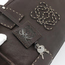 LOEWE Americana 28 Hand Bag Leather Dark Brown Silver Auth 194782SAM-9