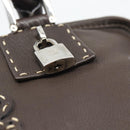 LOEWE Americana 28 Hand Bag Leather Dark Brown Silver Auth 194782SAM-18