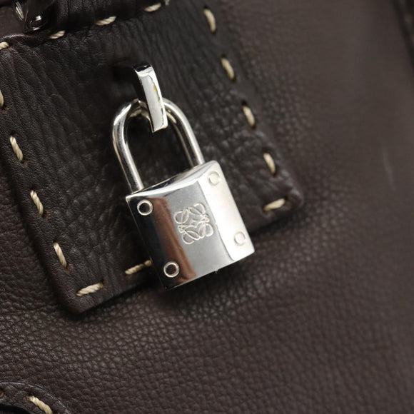 LOEWE Americana 28 Hand Bag Leather Dark Brown Silver Auth 194782SAM