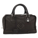 LOEWE Americana 28 Hand Bag Leather Dark Brown Silver Auth 194782SAM-13