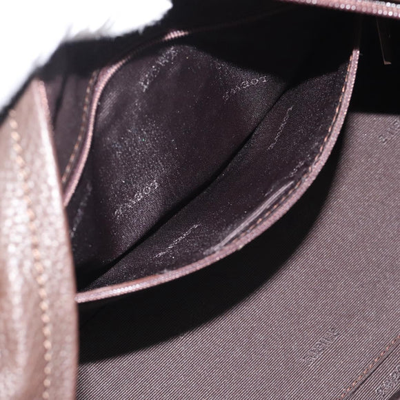 LOEWE Americana 28 Hand Bag Leather Dark Brown Silver Auth 194782SAM
