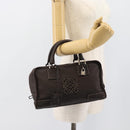 LOEWE Americana 28 Hand Bag Leather Dark Brown Silver Auth 194782SAM-26