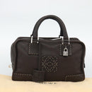 LOEWE Americana 28 Hand Bag Leather Dark Brown Silver Auth 194782SAM-12