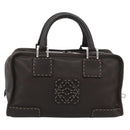 LOEWE Americana 28 Hand Bag Leather Dark Brown Silver Auth 194782SAM-2