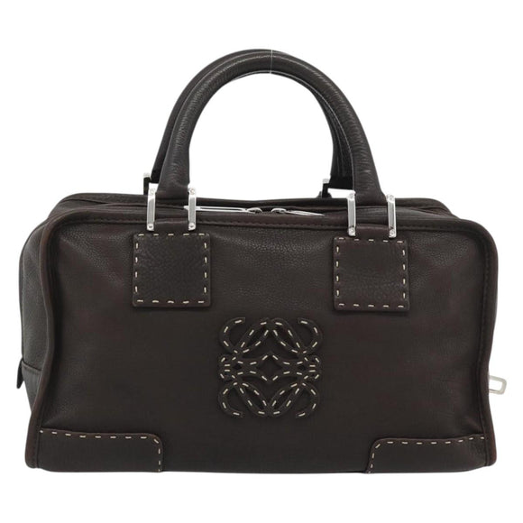 LOEWE Americana 28 Hand Bag Leather Dark Brown Silver Auth 194782SAM