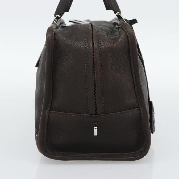LOEWE Americana 28 Hand Bag Leather Dark Brown Silver Auth 194782SAM