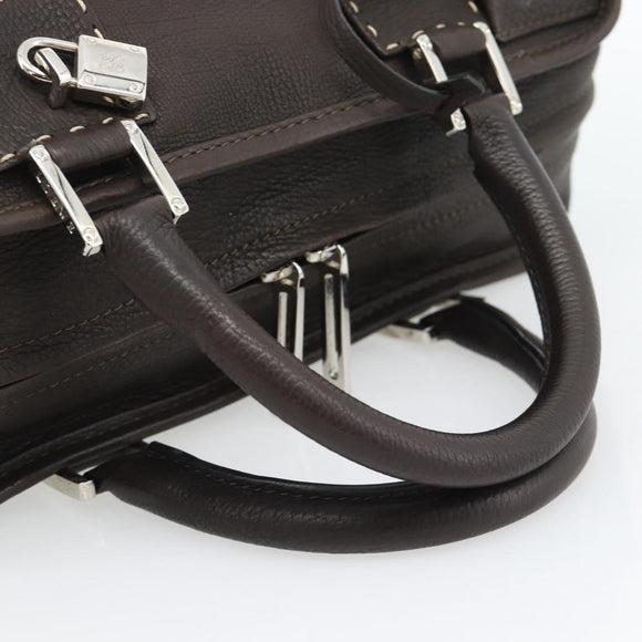 LOEWE Americana 28 Hand Bag Leather Dark Brown Silver Auth 194782SAM