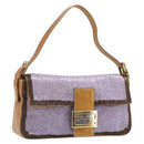 FENDI Mamma Baguette Shoulder Bag Leather Beads Purple Gold Auth 194784SM-1