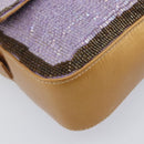 FENDI Mamma Baguette Shoulder Bag Leather Beads Purple Gold Auth 194784SM-17
