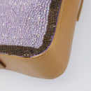 FENDI Mamma Baguette Shoulder Bag Leather Beads Purple Gold Auth 194784SM-19