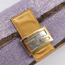 FENDI Mamma Baguette Shoulder Bag Leather Beads Purple Gold Auth 194784SM-21