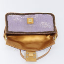 FENDI Mamma Baguette Shoulder Bag Leather Beads Purple Gold Auth 194784SM-8