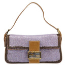 FENDI Mamma Baguette Shoulder Bag Leather Beads Purple Gold Auth 194784SM-13