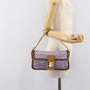 FENDI Mamma Baguette Shoulder Bag Leather Beads Purple Gold Auth 194784SM-28