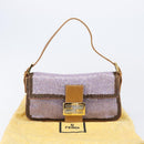 FENDI Mamma Baguette Shoulder Bag Leather Beads Purple Gold Auth 194784SM-12