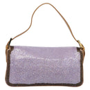 FENDI Mamma Baguette Shoulder Bag Leather Beads Purple Gold Auth 194784SM-2