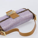 FENDI Mamma Baguette Shoulder Bag Leather Beads Purple Gold Auth 194784SM-14