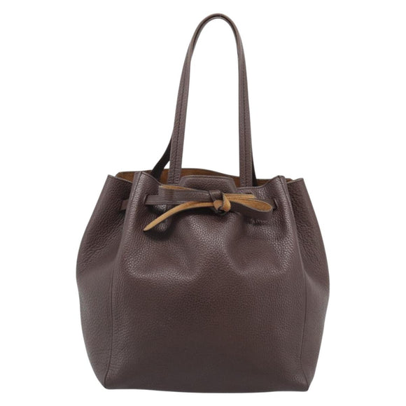 CELINE Cabas Phantom Tote Bag Leather Brown Gold Auth 194831A