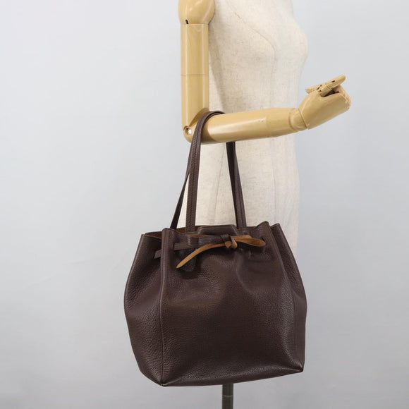 CELINE Cabas Phantom Tote Bag Leather Brown Gold Auth 194831A