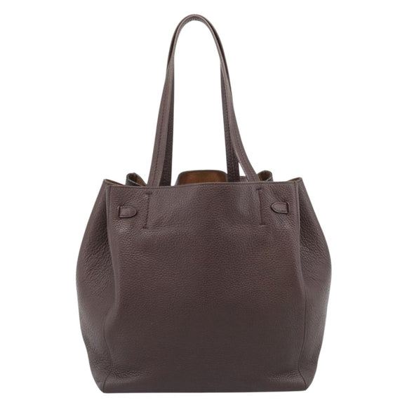 CELINE Cabas Phantom Tote Bag Leather Brown Gold Auth 194831A