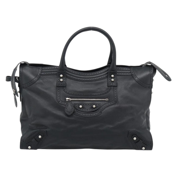 BALENCIAGA Neo Classic City Hand Bag Leather 2way Black Silver Auth 194832SAM