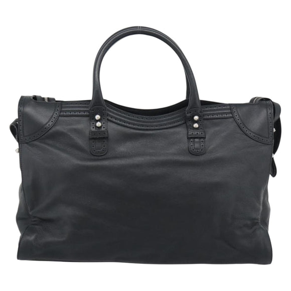 BALENCIAGA Neo Classic City Hand Bag Leather 2way Black Silver Auth 194832SAM