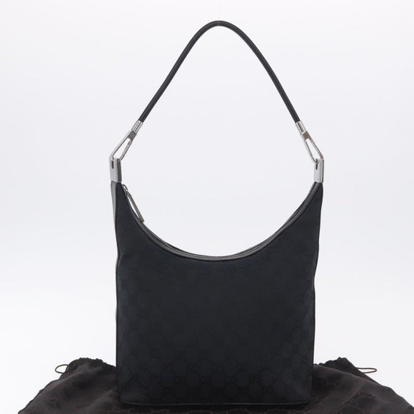 GUCCI GG Canvas Shoulder Bag Black Silver 001 3814 Auth 194836V