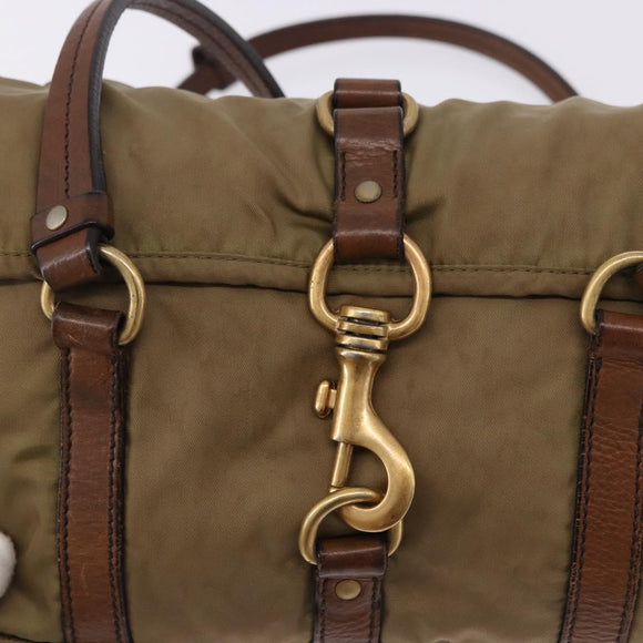 Miu Miu Shoulder Bag Nylon Beige Gold Auth 194838A