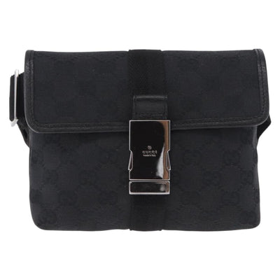 GUCCI GG Canvas Waist Bag Black Silver 131236 Auth 194839A - 0
