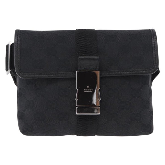 GUCCI GG Canvas Waist Bag Black Silver 131236 Auth 194839A