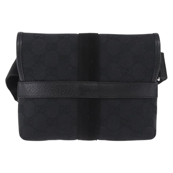 GUCCI GG Canvas Waist Bag Black Silver 131236 Auth 194839A