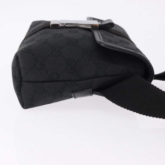 GUCCI GG Canvas Waist Bag Black Silver 131236 Auth 194839A