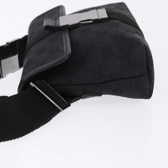 GUCCI GG Canvas Waist Bag Black Silver 131236 Auth 194839A