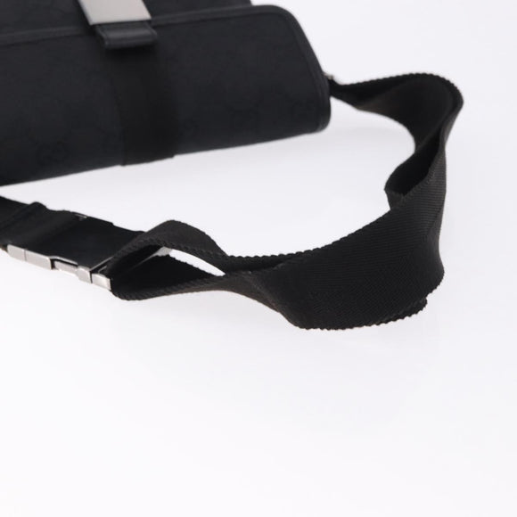 GUCCI GG Canvas Waist Bag Black Silver 131236 Auth 194839A