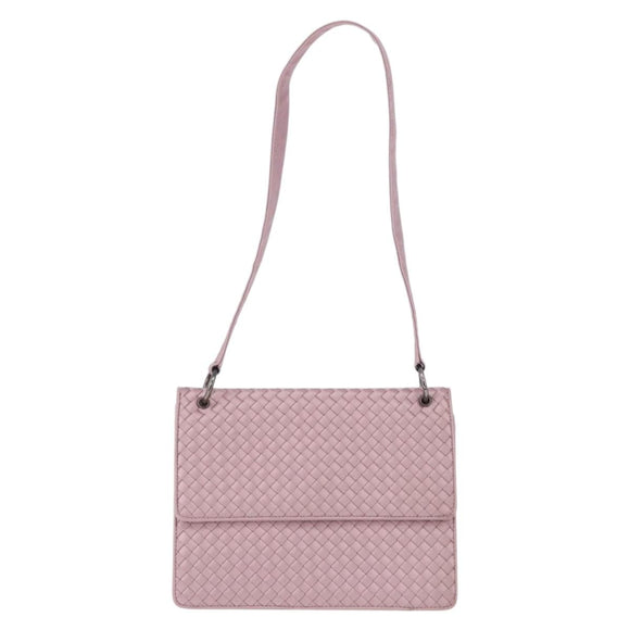 BOTTEGA VENETA INTRECCIATO Shoulder Bag Satin Pink Silver Auth 194840V
