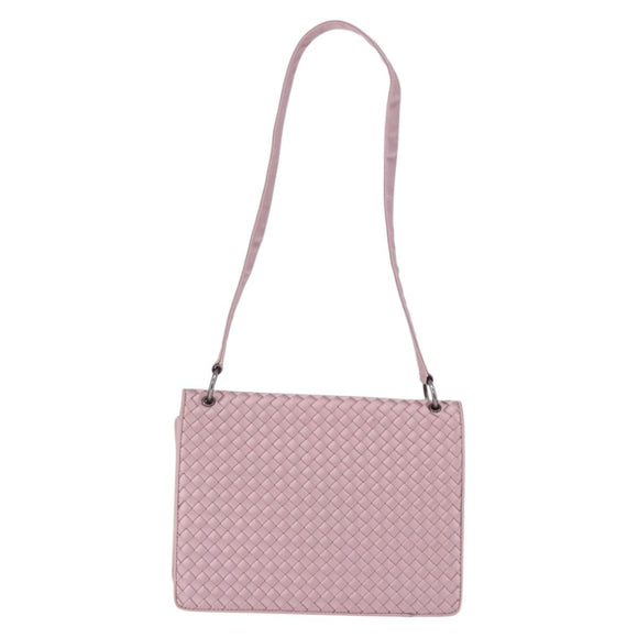 BOTTEGA VENETA INTRECCIATO Shoulder Bag Satin Pink Silver Auth 194840V