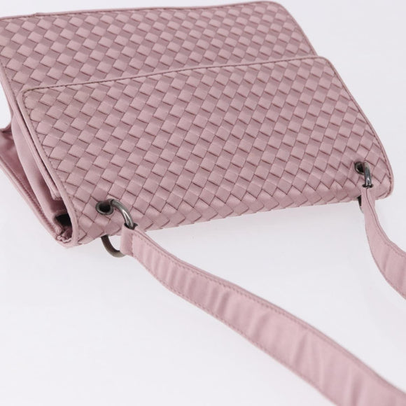BOTTEGA VENETA INTRECCIATO Shoulder Bag Satin Pink Silver Auth 194840V