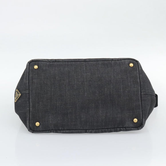 PRADA Canapa MM Hand Bag Denim 2way Black Gold Auth 194841V