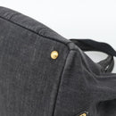 PRADA Canapa MM Hand Bag Denim 2way Black Gold Auth 194841V-14