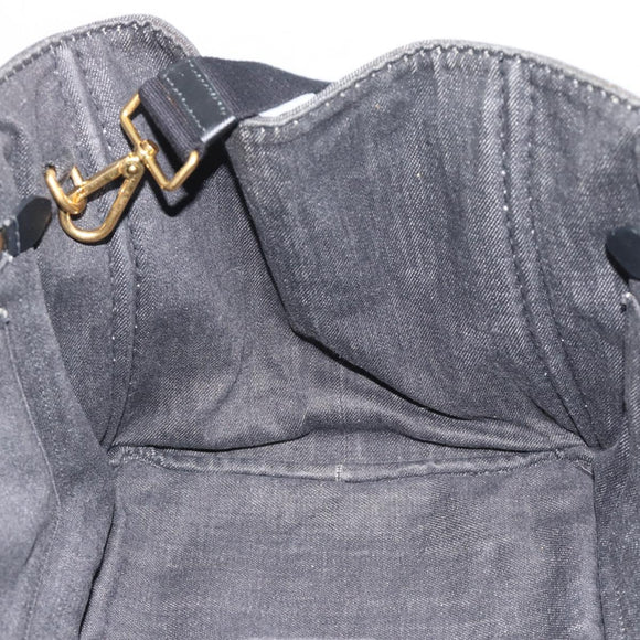 PRADA Canapa MM Hand Bag Denim 2way Black Gold Auth 194841V