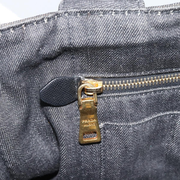 PRADA Canapa MM Hand Bag Denim 2way Black Gold Auth 194841V