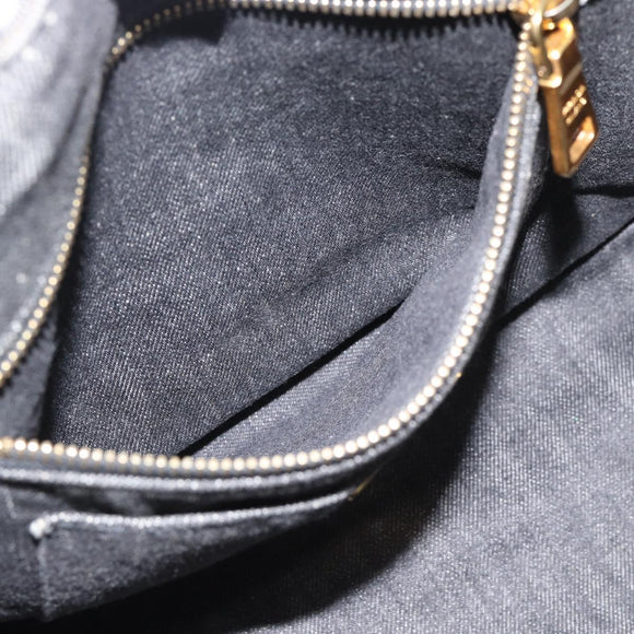 PRADA Canapa MM Hand Bag Denim 2way Black Gold Auth 194841V